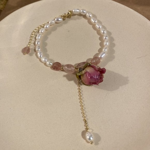 Gold Plated Eternal Flower Natural Freshwater Pearls Charm Bracelets - Picture 11 of 15